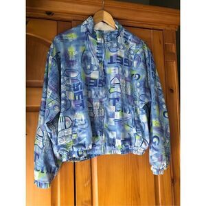 VTG Tail Jacket Womens  Blue All Over Print Tennis Light Athleisure 80s 90s SZM